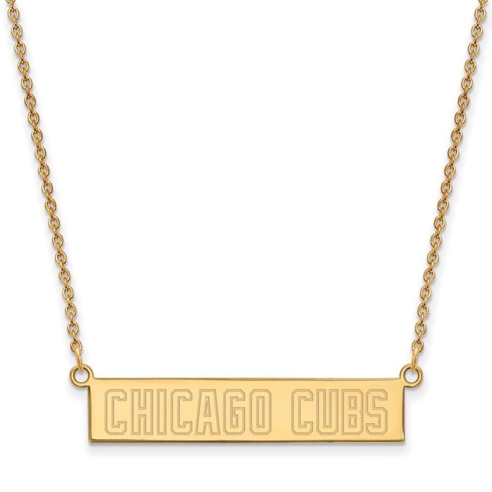14K Gold Plated S.S. MLB Chicago Cubs Small Bar Necklace, 18 Inch